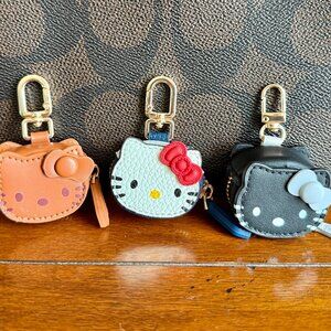 NEW 3-Pc HELLO KITTY Mini Coin Purse Bag Charms Keychain BROWN, WHITE & BLACK